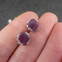 Ruby Stud Earrings Chunky Sterling Silver