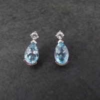 Blue and White Topaz Stud Earrings Sterling Silver Estate Jewelry