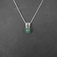 Jade and Green Diamond Pendant Necklace Sterling Silver