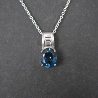 London Blue and White Topaz Pendant Necklace Sterling Silver Estate Jewelry