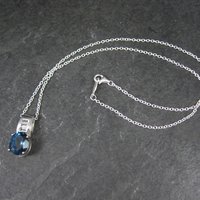 London Blue and White Topaz Pendant Necklace Sterling Silver Estate Jewelry