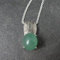 Jade and Green Diamond Pendant Necklace Sterling Silver