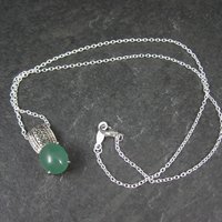 Jade and Green Diamond Pendant Necklace Sterling Silver