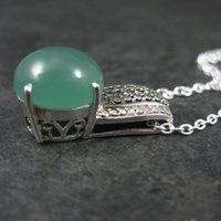Jade and Green Diamond Pendant Necklace Sterling Silver