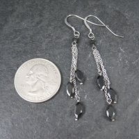 Long, Dainty Black Tourmaline Earrings Sterling Silver Estate Jewelry
