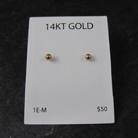 14K Yellow Gold Ball Stud Piercing Earrings 3mm OR 4mm New Old Stock