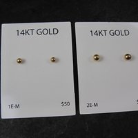 14K Yellow Gold Ball Stud Piercing Earrings 3mm OR 4mm New Old Stock