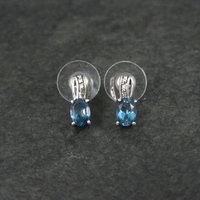 Blue Topaz and Diamond Stud Earrings Sterling Silver