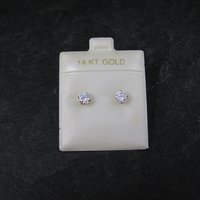 Vintage 4mm Cz Stud Earrings 14K Gold Filled New Old Stock