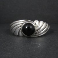 Vintage Sterling Silver Onyx Cuff Bracelet 6.25 Inches