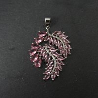 Estate Sterling Silver Pink Ice Cubic Zirconia Leaf Pendant