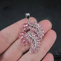 Estate Sterling Silver Pink Ice Cubic Zirconia Leaf Pendant