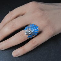 Sterling Silver Turquoise Indian Chief Turquoise Headdress Ring Size 7.5