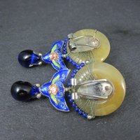 Vintage Cloisonne Enamel Jade Earrings Chinese Export French Backs