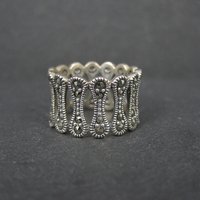 Wide Sterling Silver Marcasite Band Ring Size 7.5
