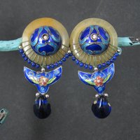 Vintage Cloisonne Enamel Jade Earrings Chinese Export French Backs