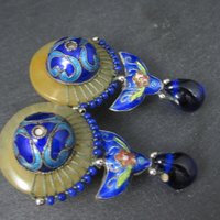 Vintage Cloisonne Enamel Jade Earrings Chinese Export French Backs