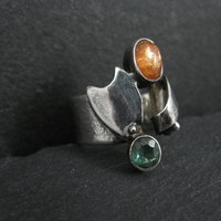 Vintage Sterling Silver Sunstone Emerald Ring Size 6 One of a Kind