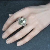 Large Sterling Silver and 14K Smoky Quartz Ring Size 9