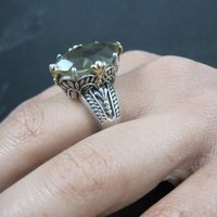 Large Sterling Silver and 14K Smoky Quartz Ring Size 9