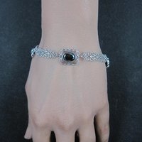 Filigree Hematite Bracelet 14K White Gold Filled 7.5 Inches