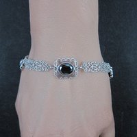 Filigree Hematite Bracelet 14K White Gold Filled 7.5 Inches