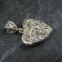 Vintage Diamond Cut Sterling Silver Filigree Heart Pendant