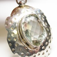 Large Vintage Sterling Green Amethyst Pendant