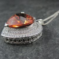 Estate Sterling Cognac Citrine Heart Pendant Necklace