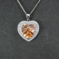 Estate Sterling Cognac Citrine Heart Pendant Necklace