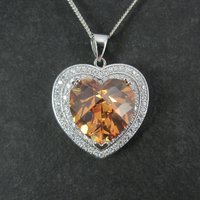 Estate Sterling Cognac Citrine Heart Pendant Necklace