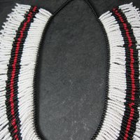 Vintage Black Red White Beaded Collar Necklace