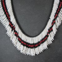 Vintage Black Red White Beaded Collar Necklace