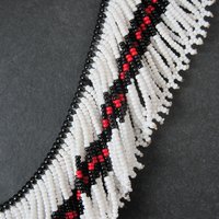 Vintage Black Red White Beaded Collar Necklace