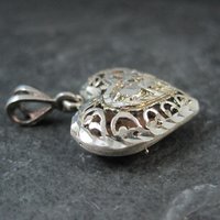 Vintage Puffy Filigree Heart Pendant Reversible Sterling Silver Diamond Cut