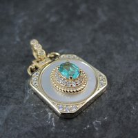 Apatite White Zircon Mother of Pearl Pendant Vermeil Sterling Estate