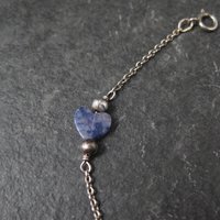 Dainty Vintage Sodalite Heart Bracelet Sterling Silver 7.5"