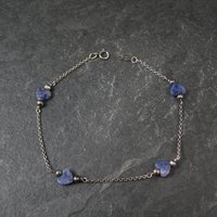 Dainty Vintage Sodalite Heart Bracelet Sterling Silver 7.5"