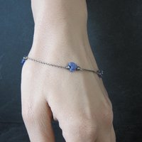 Dainty Vintage Sodalite Heart Bracelet Sterling Silver 7.5"