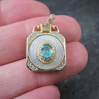 Apatite White Zircon Mother of Pearl Pendant Vermeil Sterling Estate