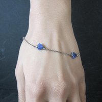 Dainty Vintage Sodalite Heart Bracelet Sterling Silver 7.5"