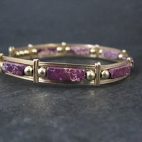 Purple Jasper Wire Wrapped Bangle Bracelet 14K Gold Filled 7.25"