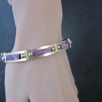 Purple Jasper Wire Wrapped Bangle Bracelet 14K Gold Filled 7.25"