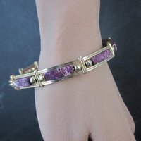 Purple Jasper Wire Wrapped Bangle Bracelet 14K Gold Filled 7.25"