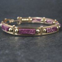 Purple Jasper Wire Wrapped Bangle Bracelet 14K Gold Filled 7.25"