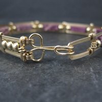 Purple Jasper Wire Wrapped Bangle Bracelet 14K Gold Filled 7.25"