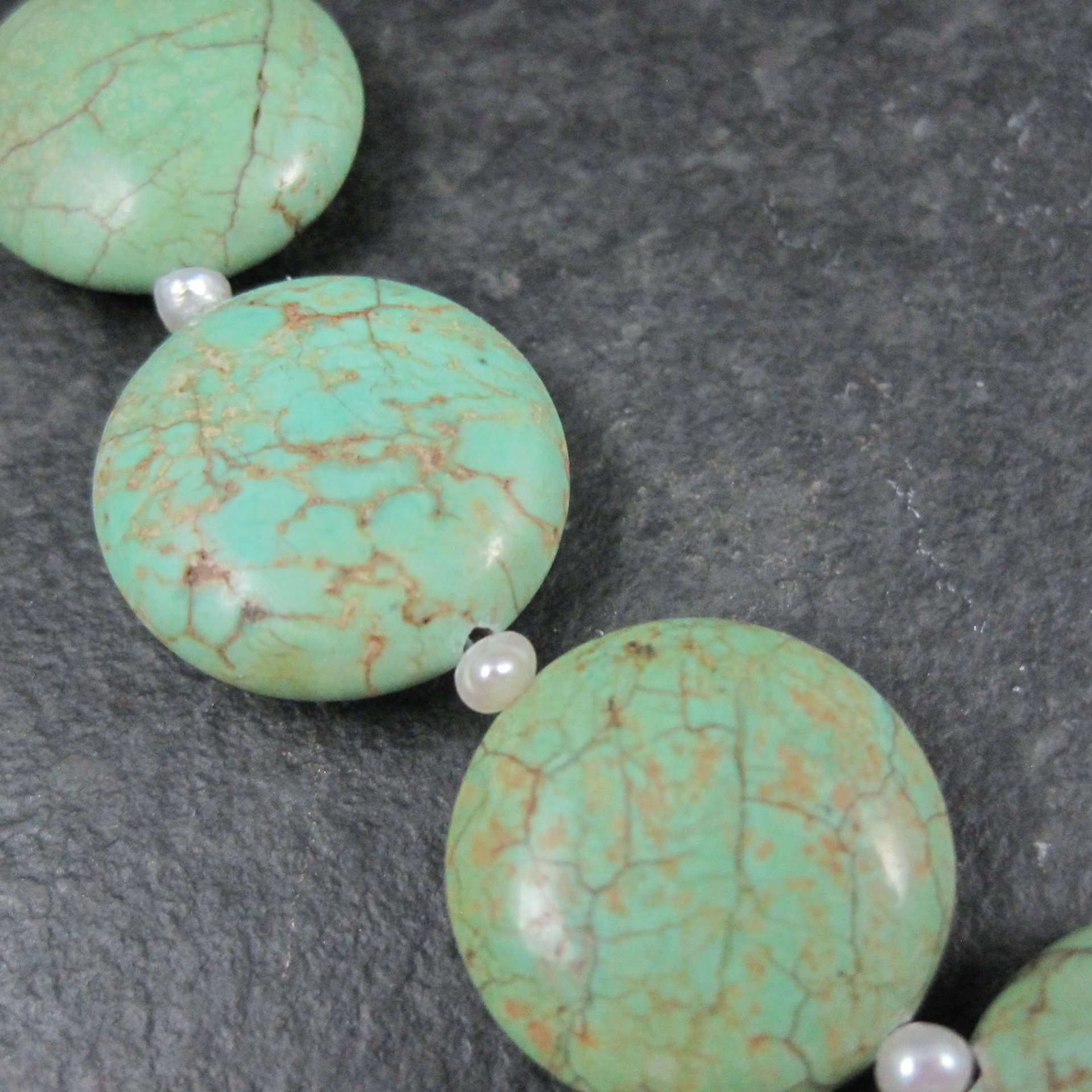 Cloud Mountain Green Turquoise and Pearl Necklace 17"
