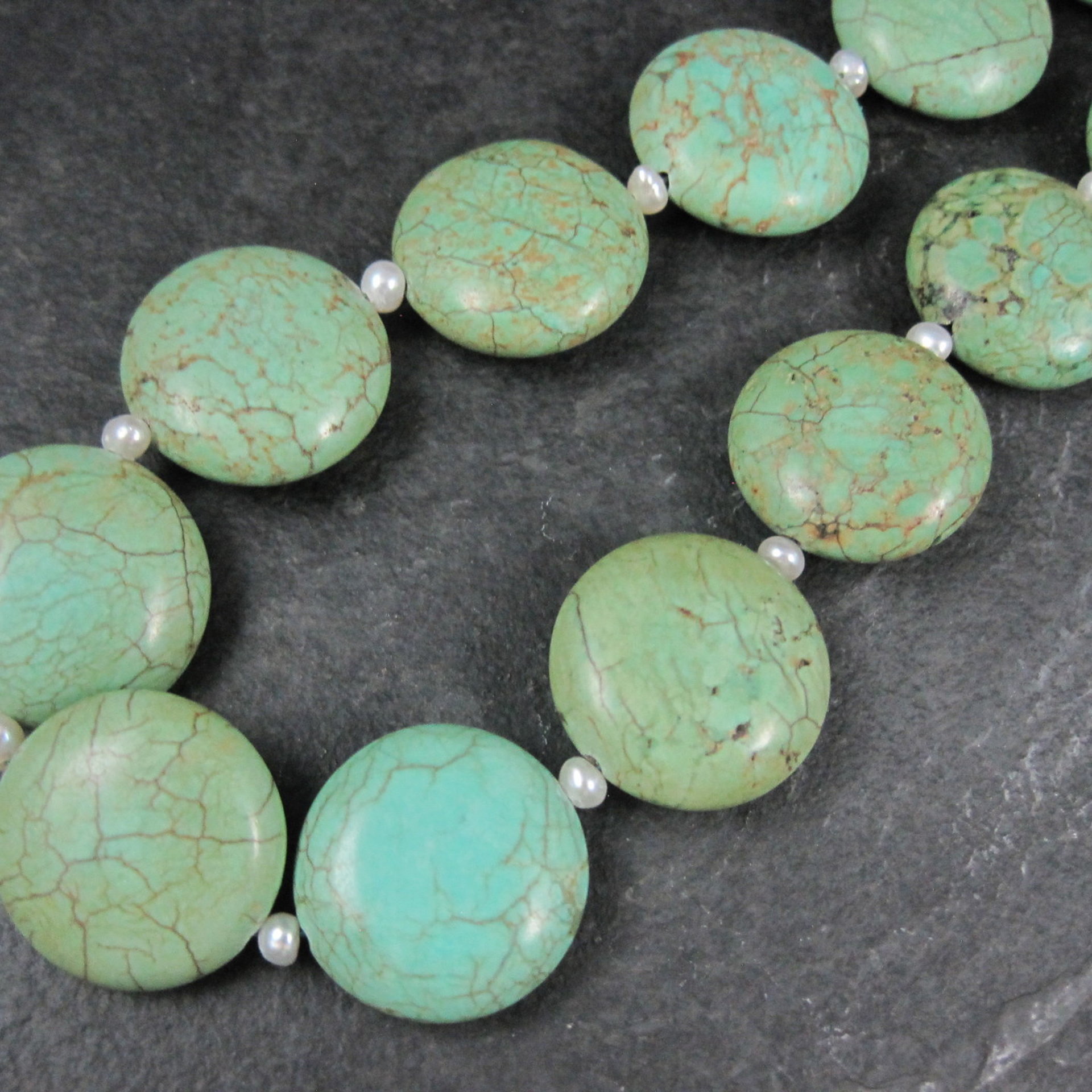 Cloud Mountain Green Turquoise and Pearl Necklace 17"