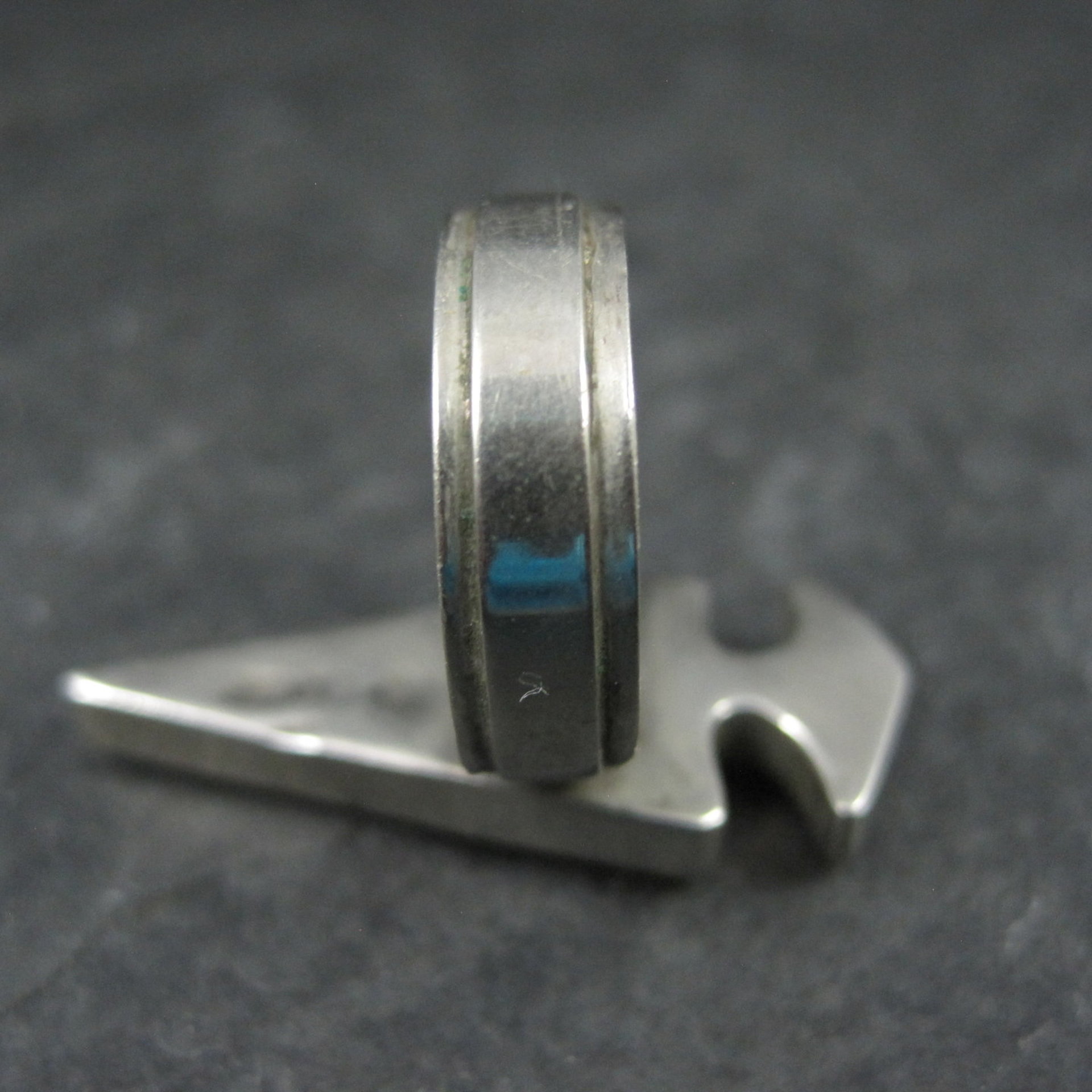 Vintage Sterling Silver Jet and Turquoise Inlay Arrowhead Ring Size 6 Betty Rose Billie Navajo