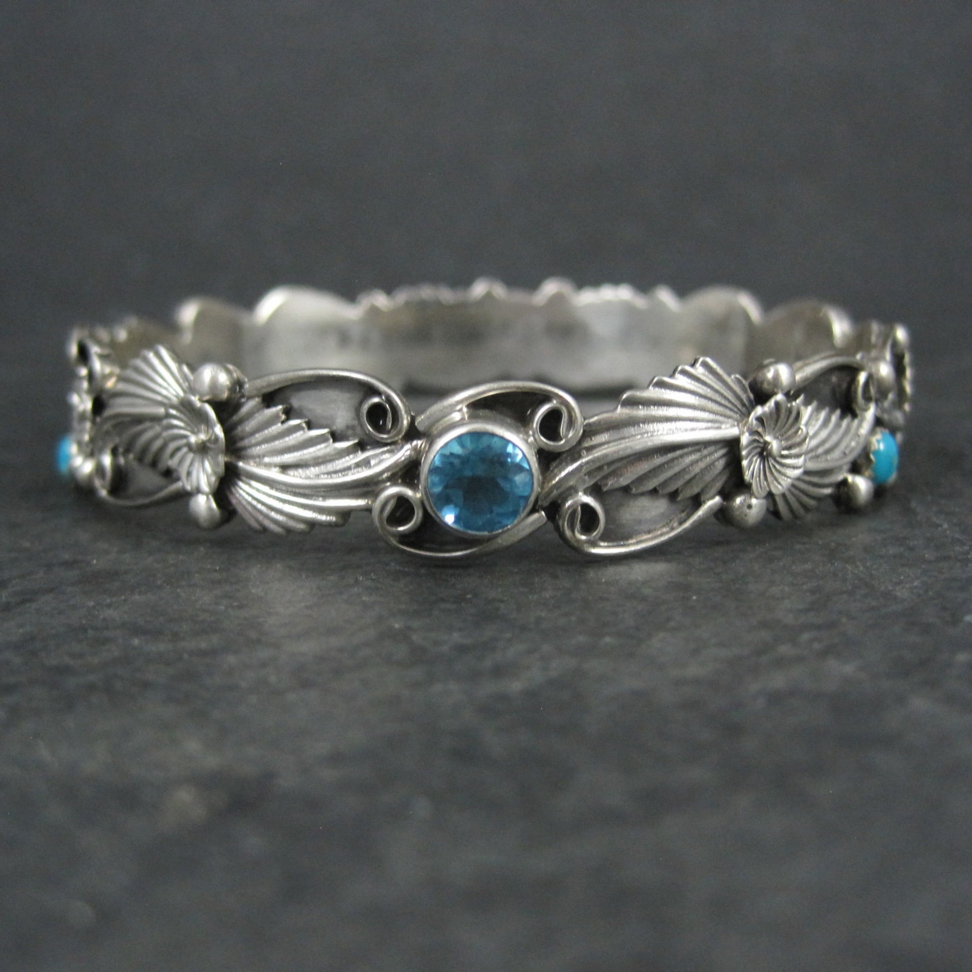 Southwestern Sterling Topaz Turquoise Bangle Bracelet